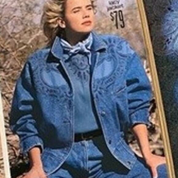 Together! Jackets & Blazers - Vintage 80s Together! Spiegel Catalog Jean Jacket with Lace inserts  (L)